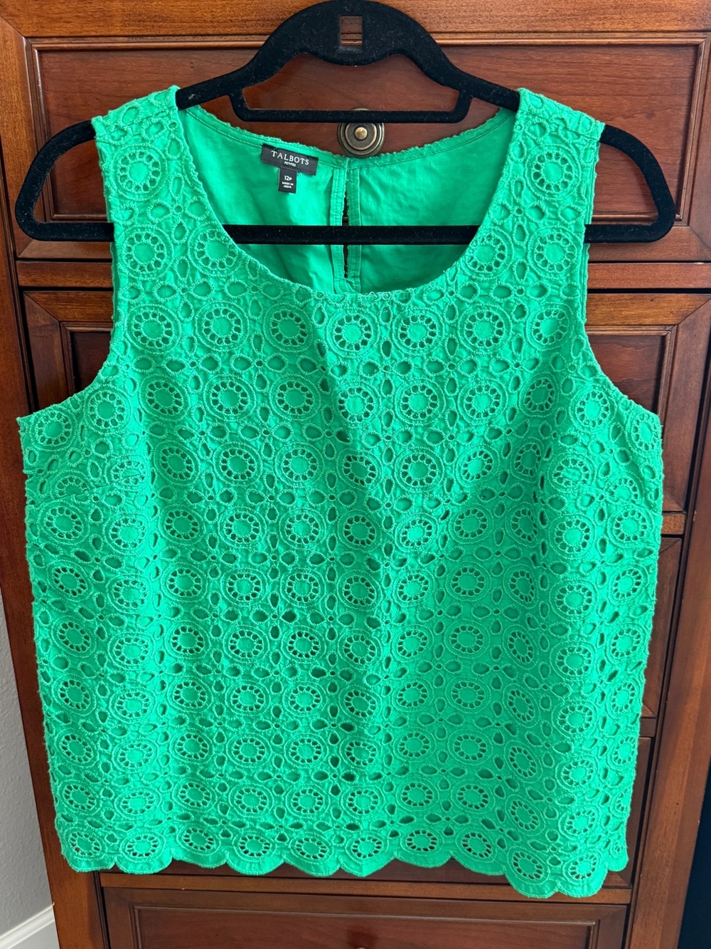 Talbots Bright Green Lace Shell Top - Picture 2 of 6